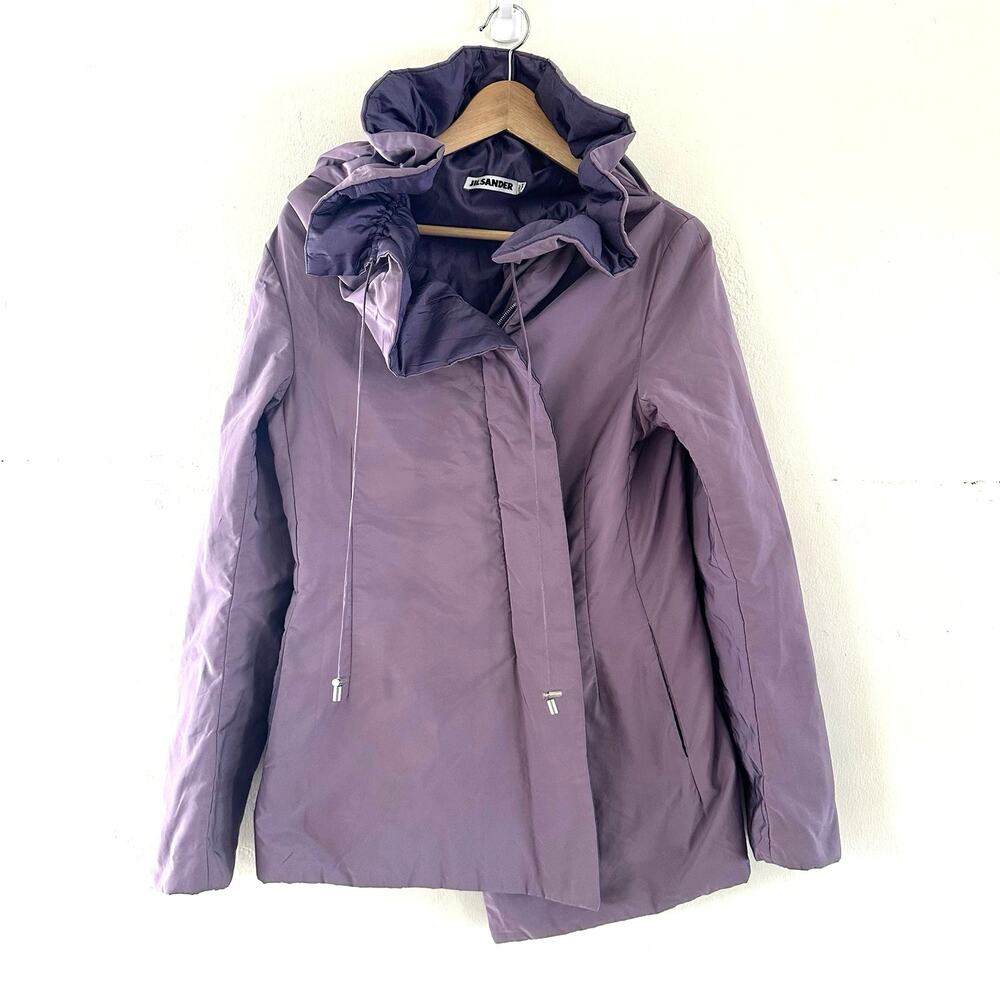 Jil Sander Asymmetrical Zipper Puff‎ Mid Length Coat Jacket Size 38 Lavender